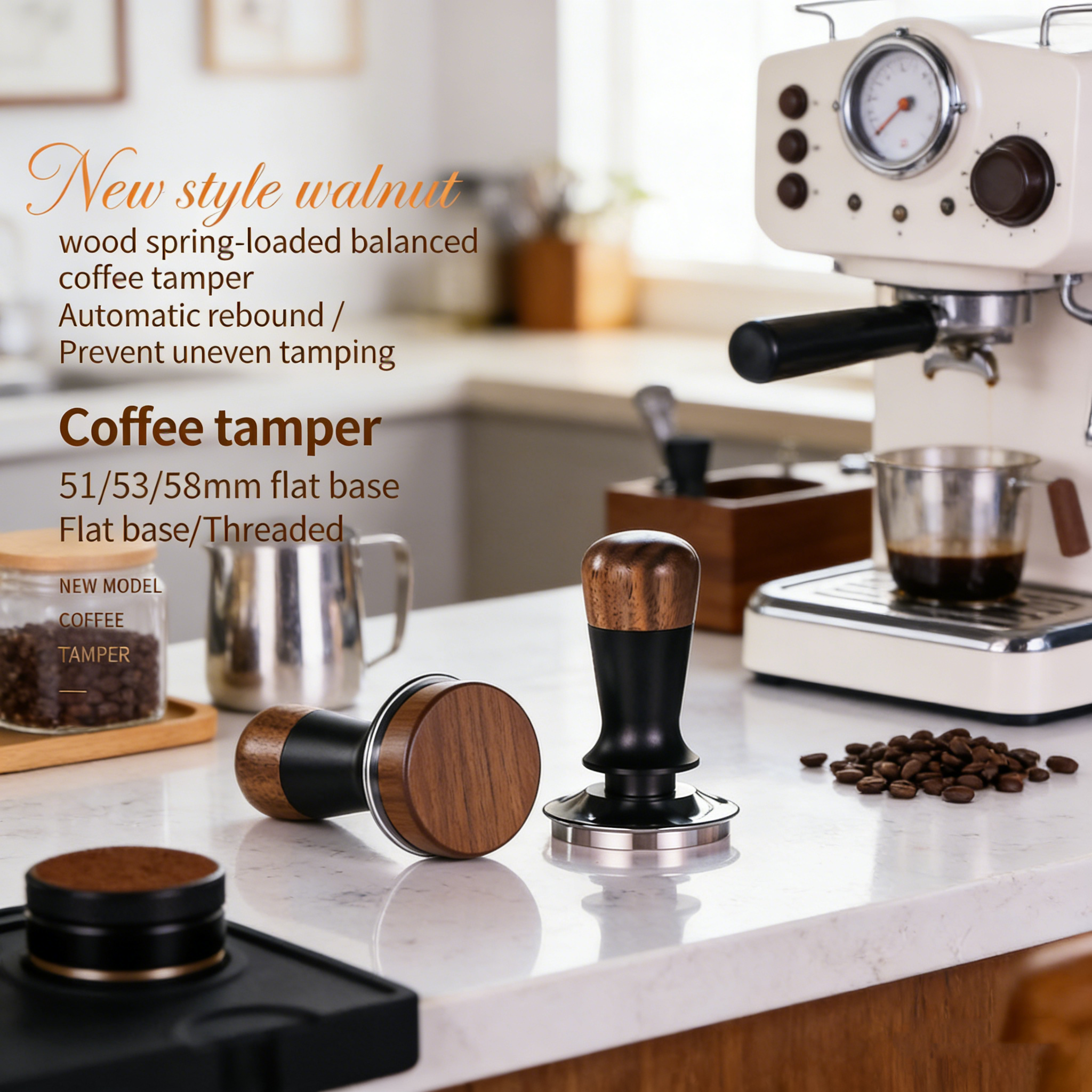 Italian-Style Walnut Spring-Loaded Coffee Tamper
