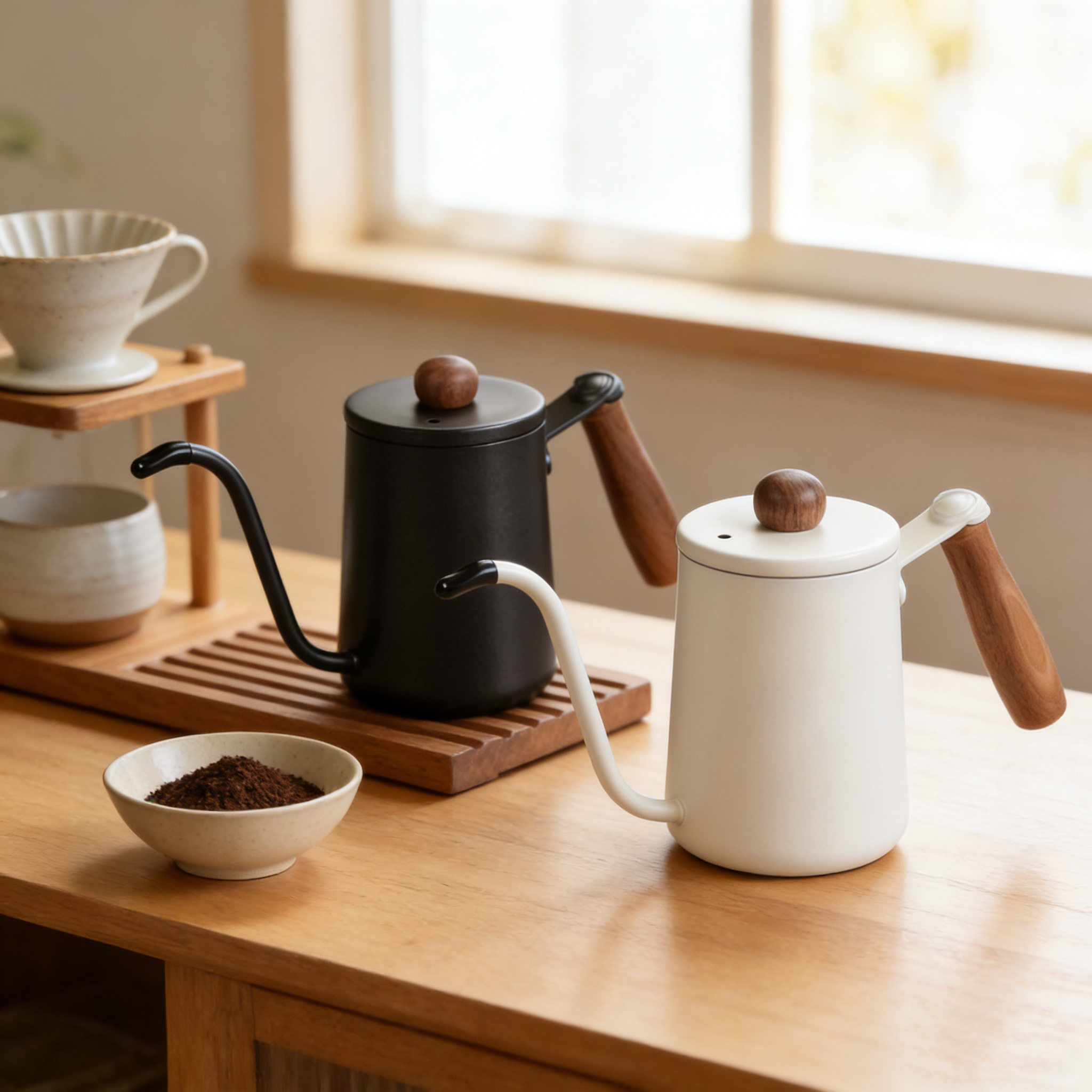 350ML Walnut Handle Teapot 304 Stainless Steel Coffee Pot