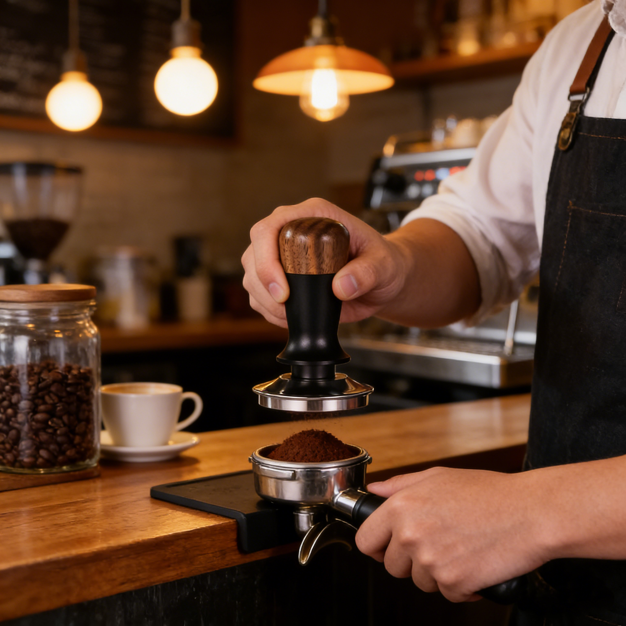 Italian-Style Walnut Spring-Loaded Coffee Tamper
